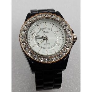 Rhinestone Iced Bling Crystal Gemmed Accent Spring Loaded Expandable Cuff Watch